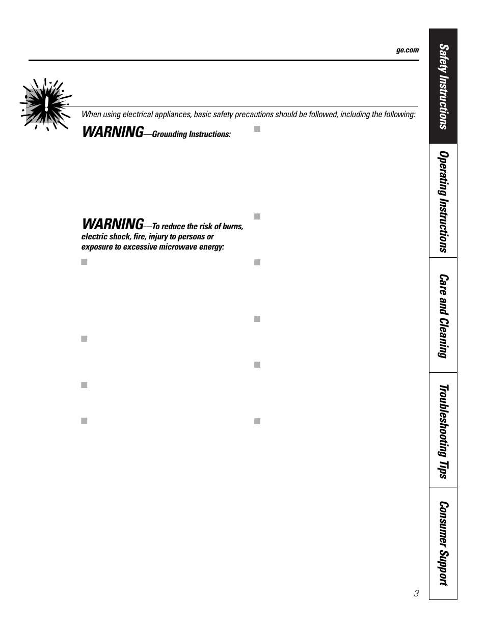 Warning, Safety precautions | GE JKP8627 User Manual | Page 3 / 44