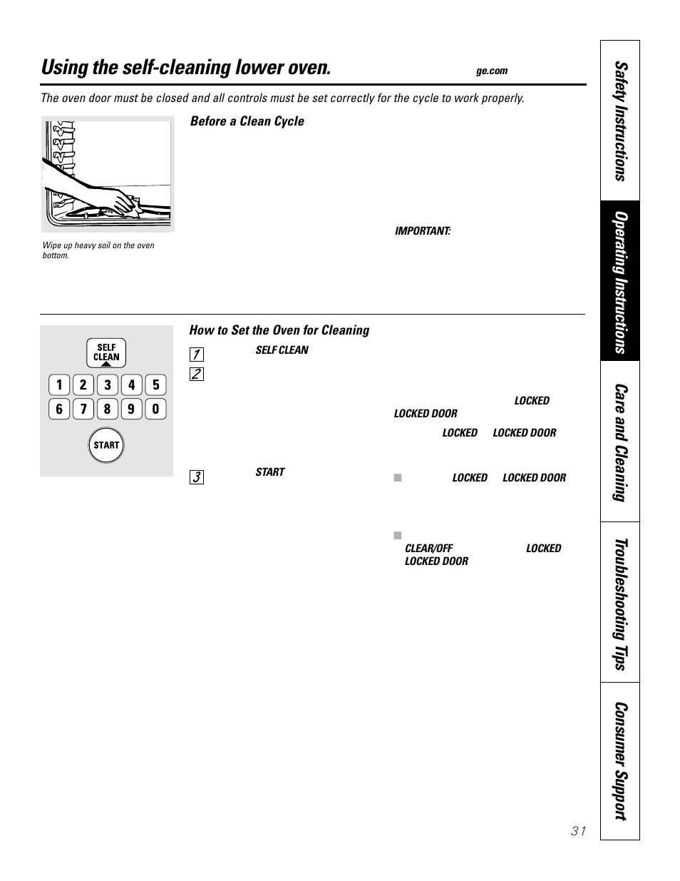 Self-cleaning lower oven, Using the self-cleaning lower oven | GE JKP8627 User Manual | Page 31 / 44