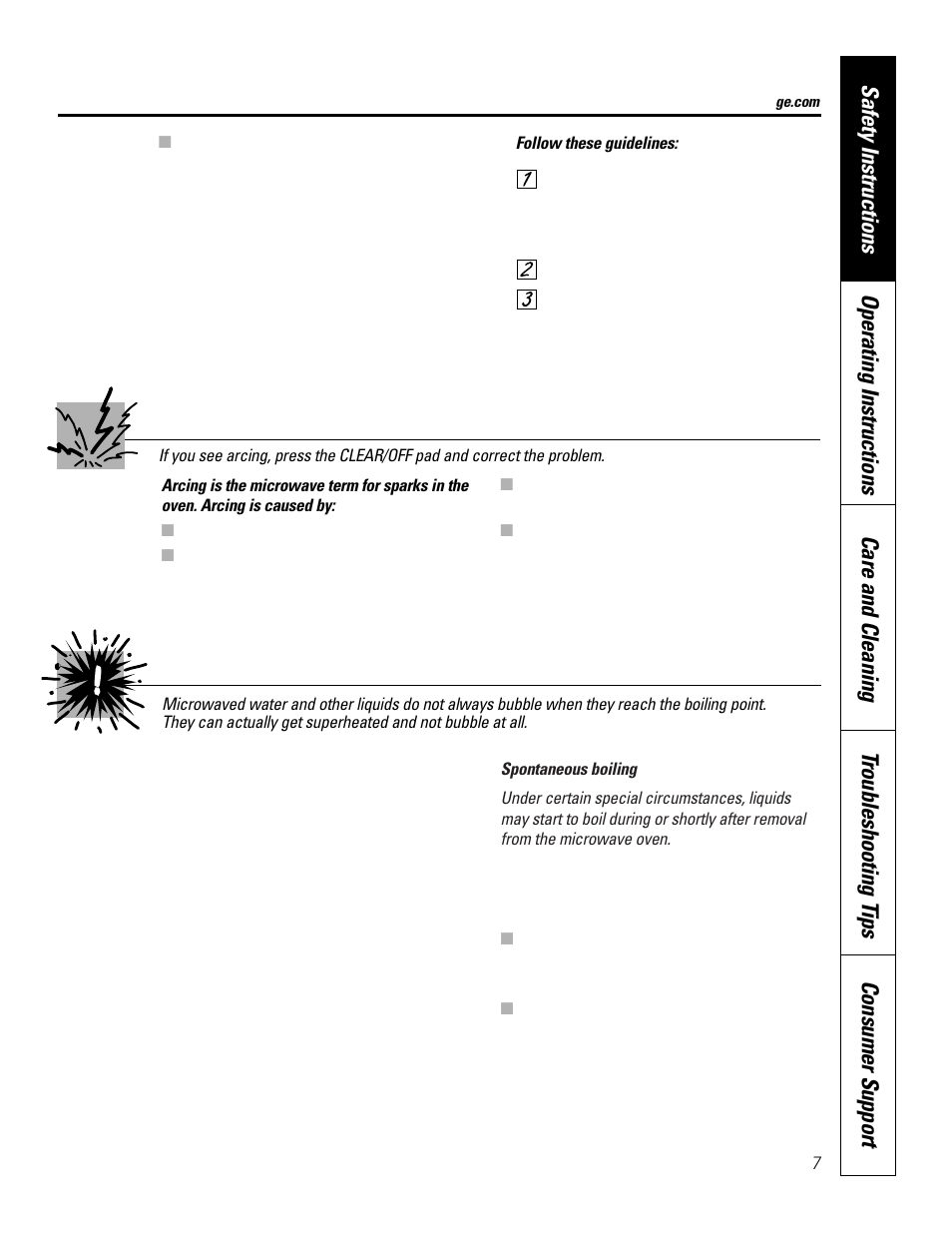 Arcing, Superheated water | GE JKP8627 User Manual | Page 7 / 44
