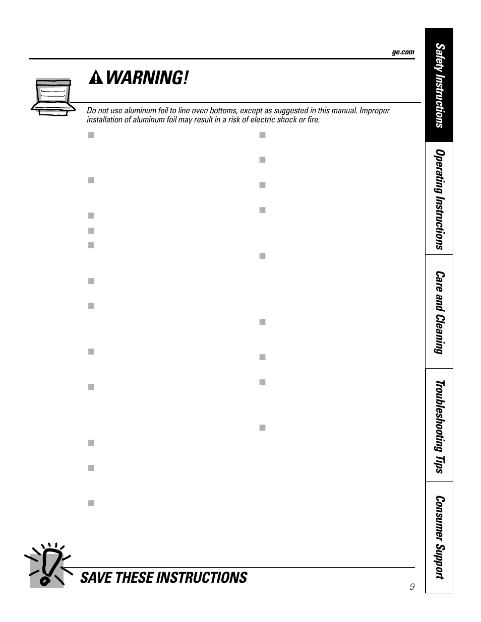 Warning, Self-cleaning lower oven | GE JKP8627 User Manual | Page 9 / 44