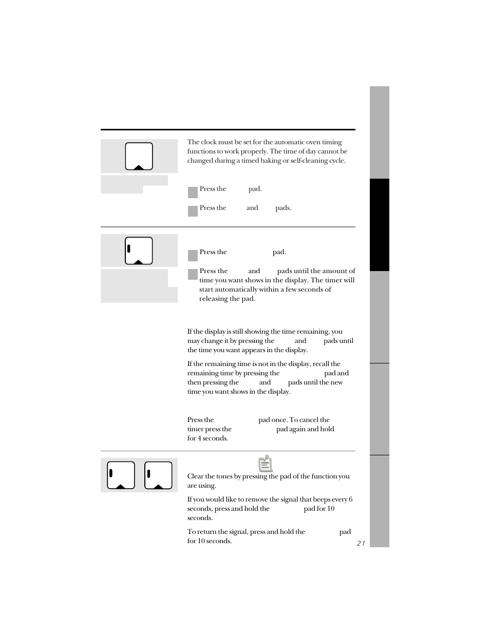 Using the clock and timer, End of cycle tones | GE 164D3333P071 User Manual | Page 21 / 48