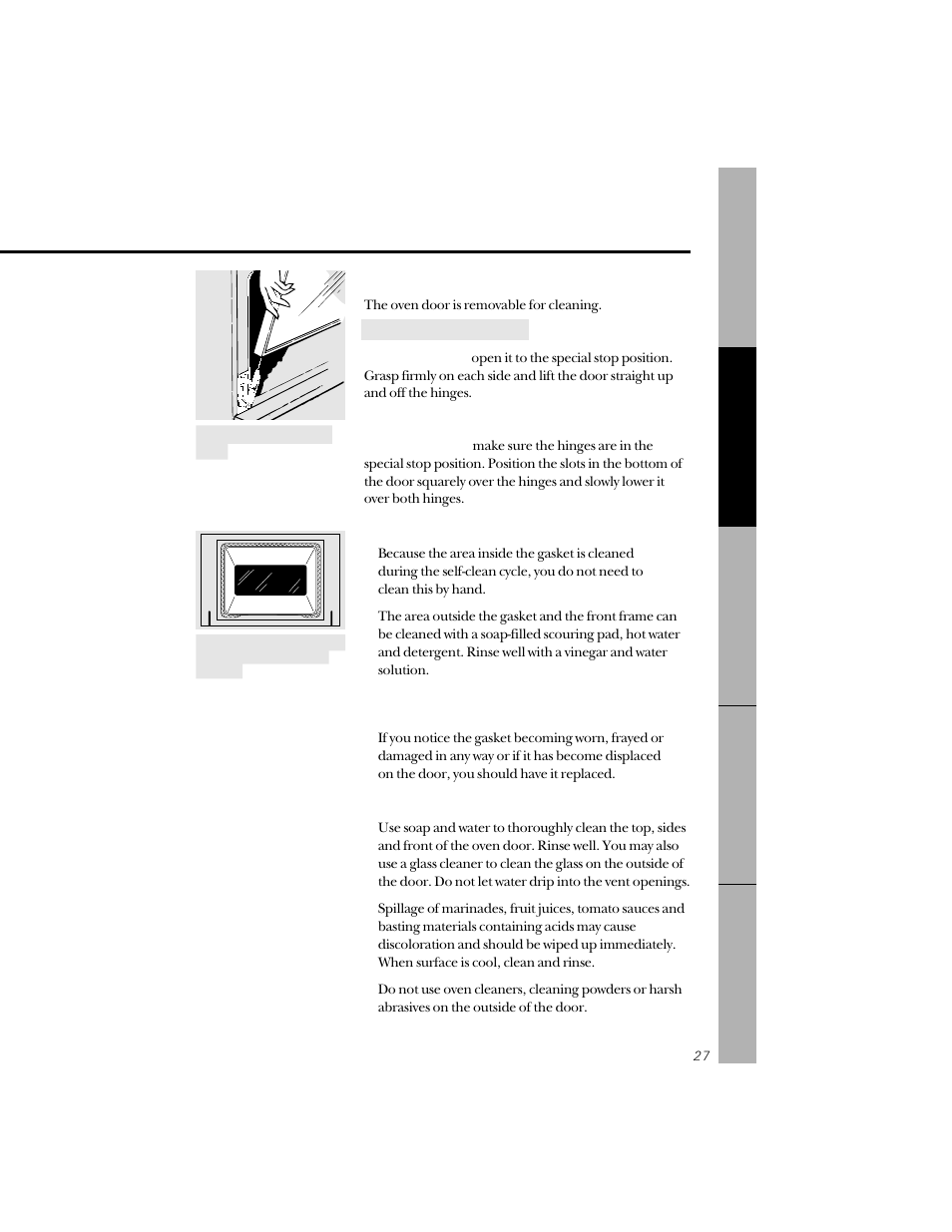 Lift-off oven door | GE 164D3333P071 User Manual | Page 27 / 48