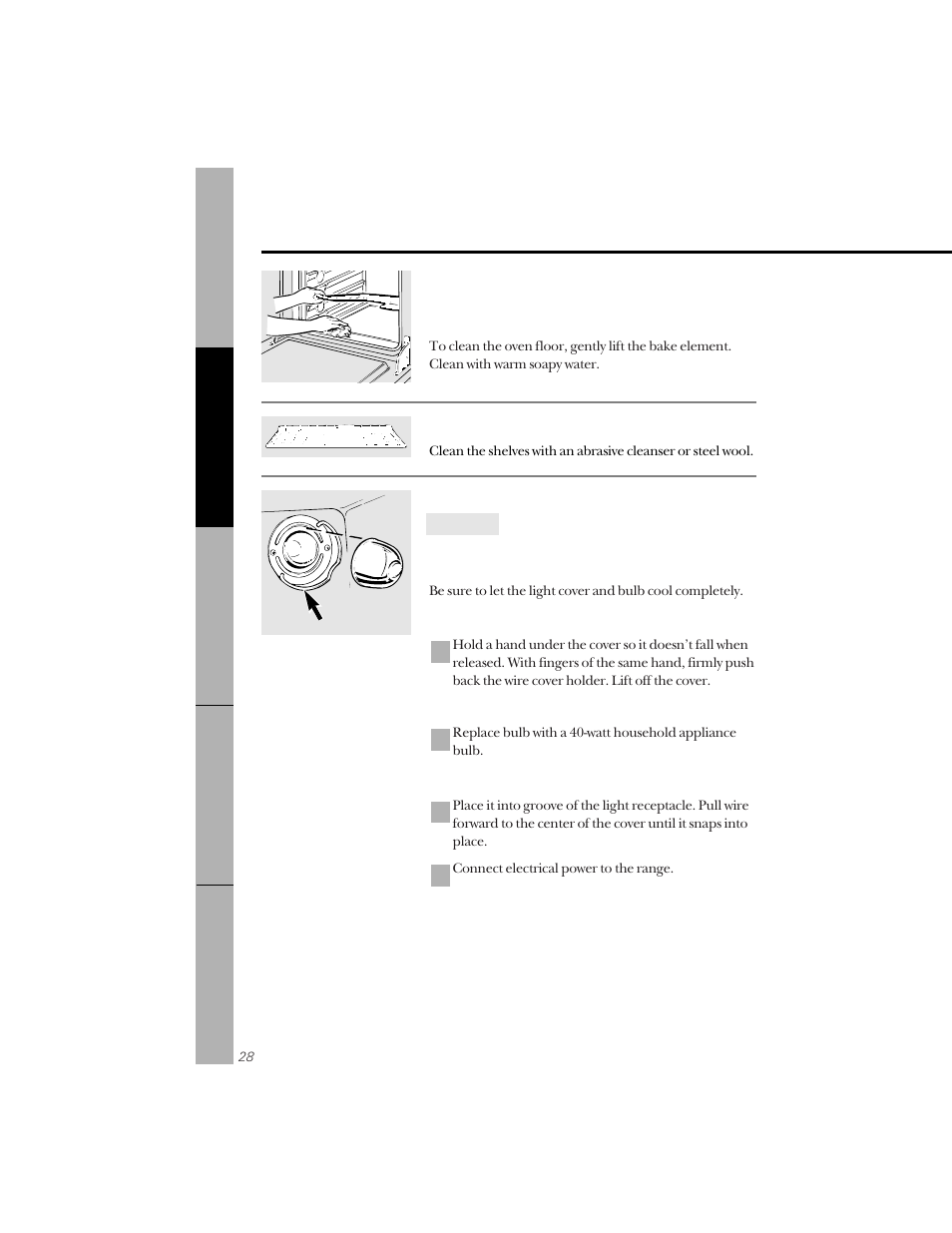 Care and cleaning of the range | GE 164D3333P071 User Manual | Page 28 / 48