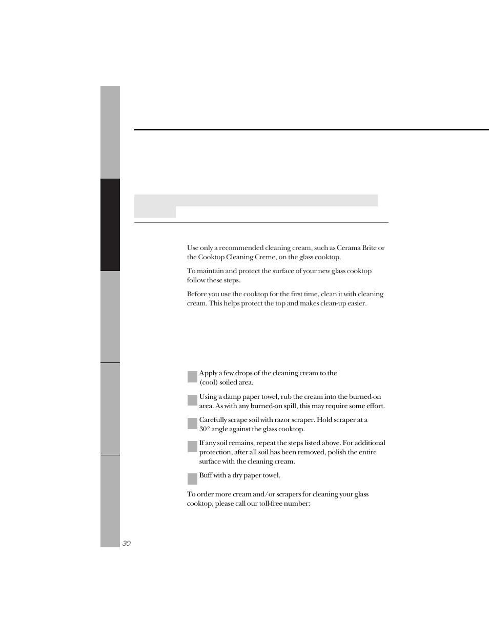 Cleaning the glass cooktop | GE 164D3333P071 User Manual | Page 30 / 48