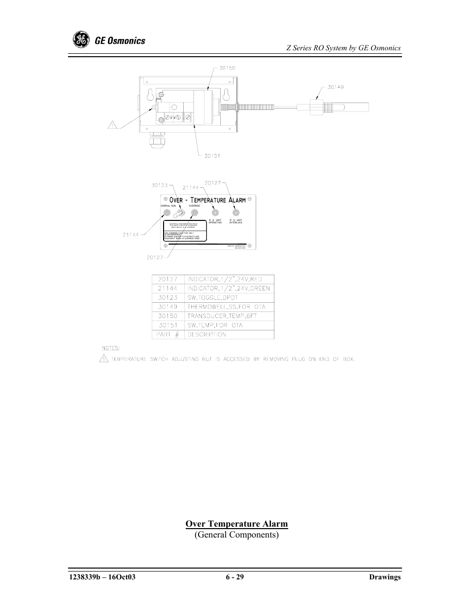 Over temperature alarm (general components) | GE Z-14400 User Manual | Page 113 / 128