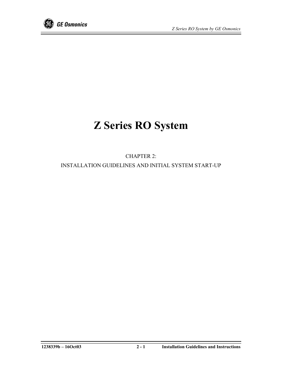 Z series ro system | GE Z-14400 User Manual | Page 29 / 128