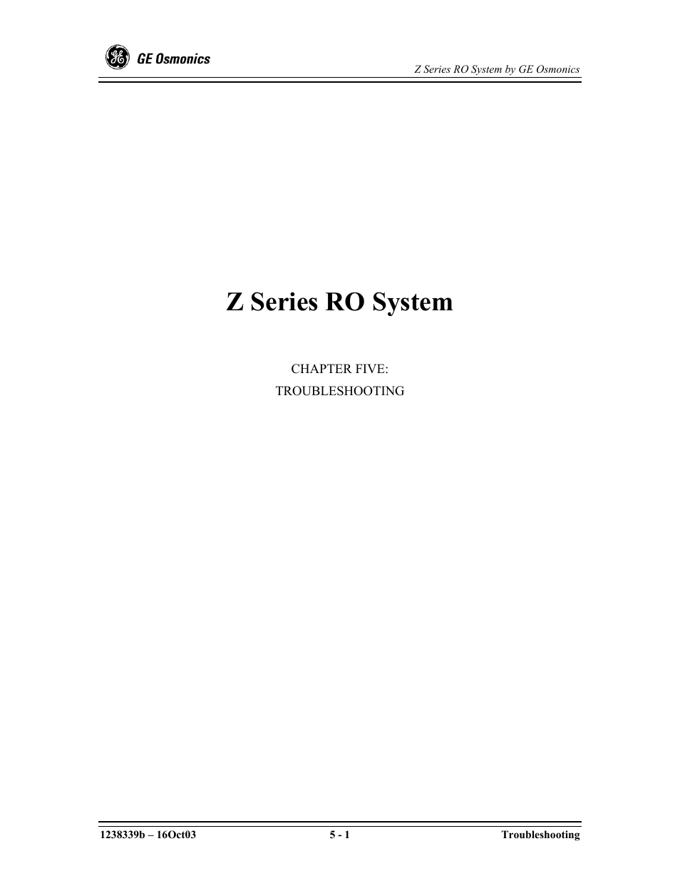 Chapter five, Troubleshooting, Z series ro system | GE Z-14400 User Manual | Page 73 / 128