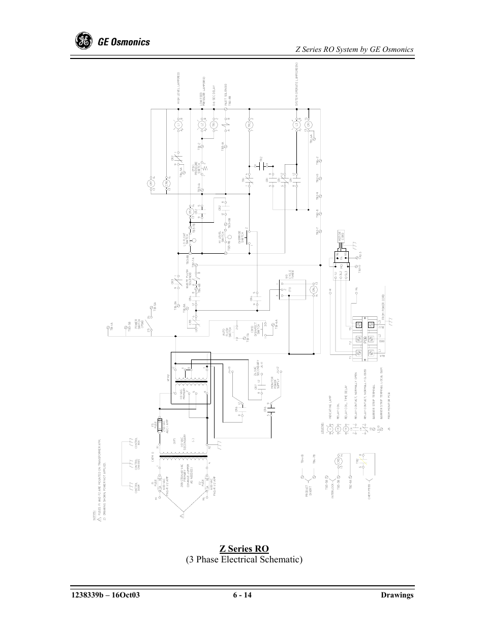 Z series ro (3 phase electrical schematic), Z series ro system by ge osmonics | GE Z-14400 User Manual | Page 98 / 128