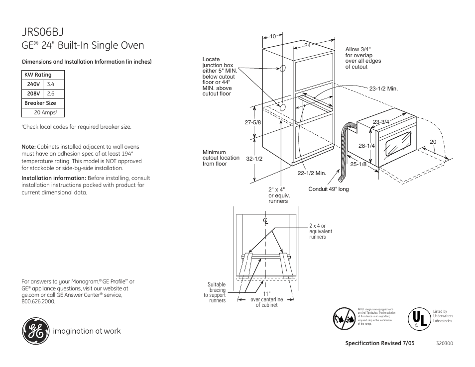 GE JRS06BJ User Manual | 2 pages