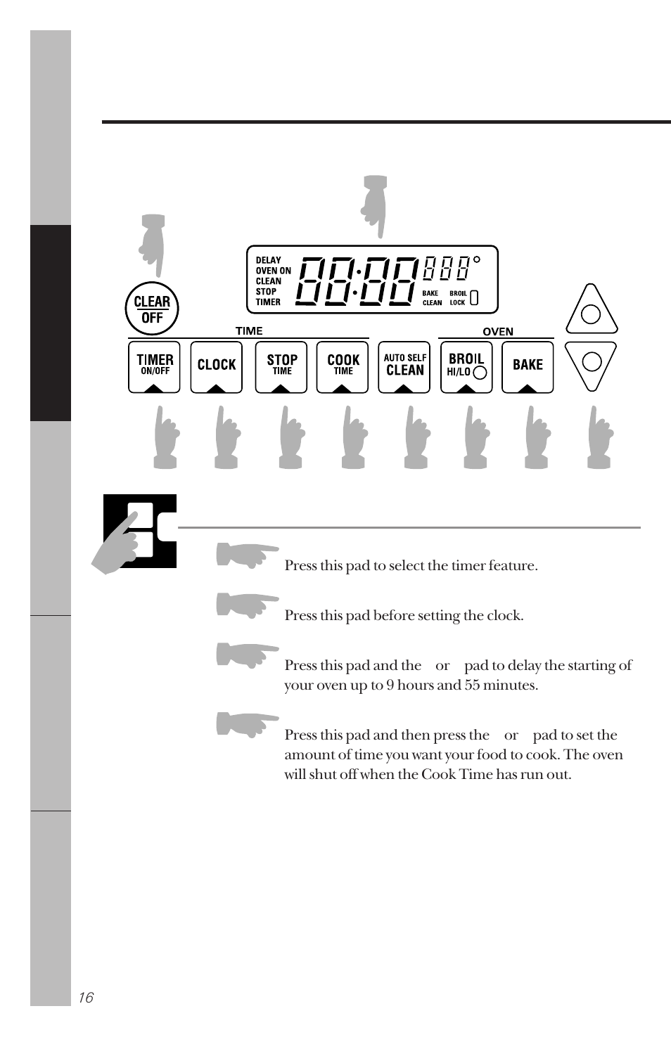 Using the oven, Using the oven –24, Using the oven controls | Clock and timer features | GE 164D3333P034 User Manual | Page 16 / 56