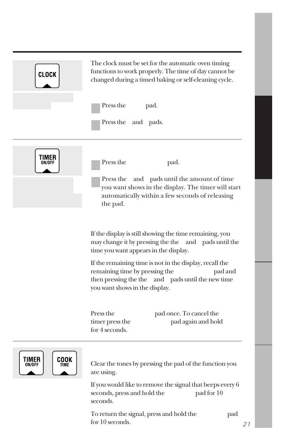 Using the clock and timer | GE 164D3333P034 User Manual | Page 21 / 56