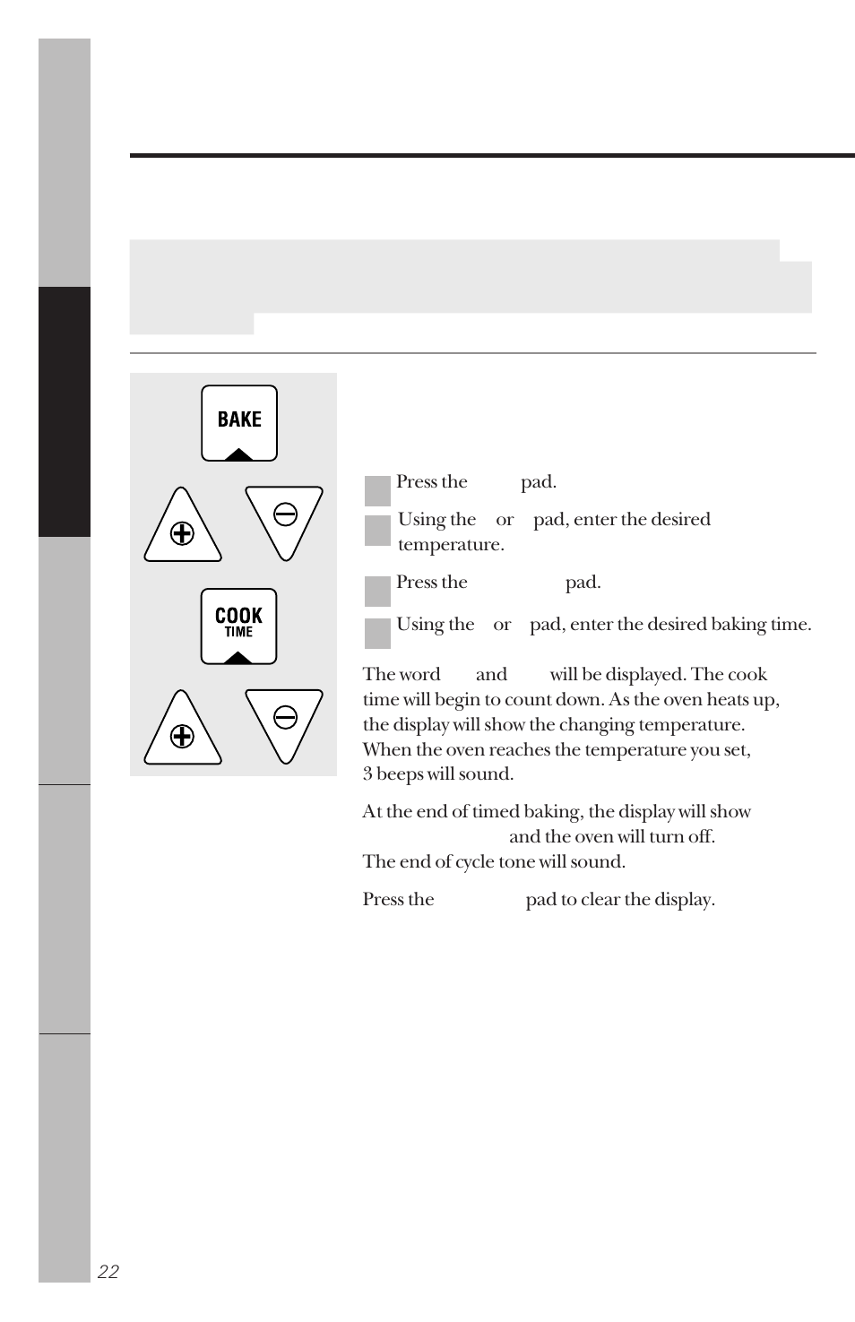 Timed baking and roasting, Timed baking and roasting22, 23, Using the timed baking and roasting features | GE 164D3333P034 User Manual | Page 22 / 56