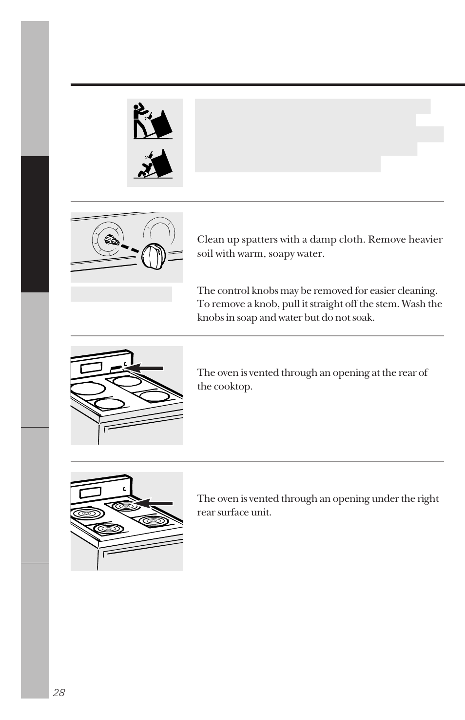 Care and cleaning of the range | GE 164D3333P034 User Manual | Page 28 / 56