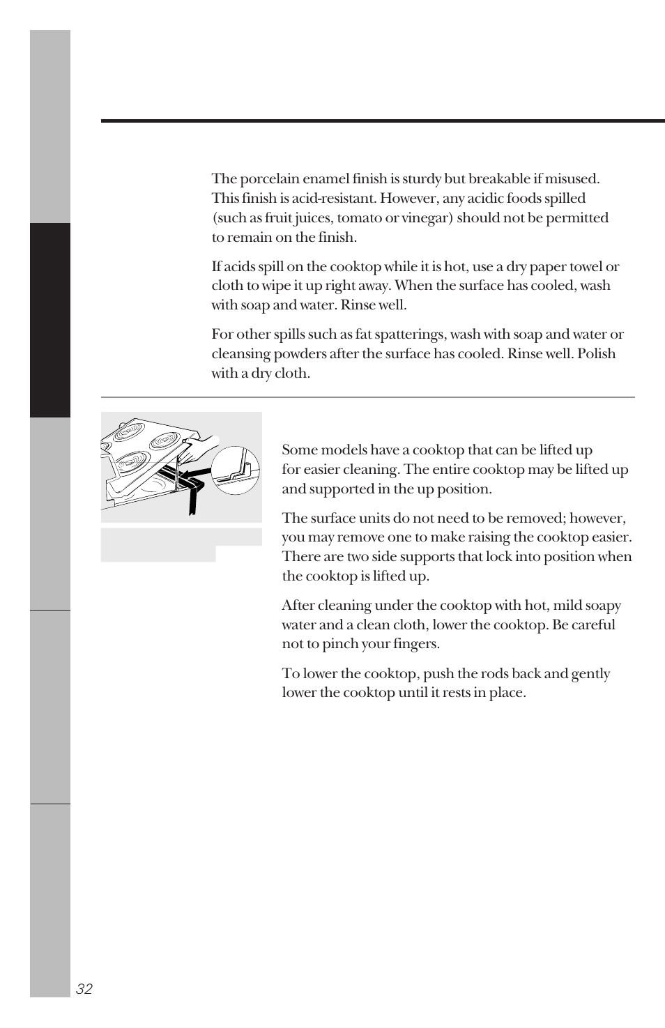 Care and cleaning of the range | GE 164D3333P034 User Manual | Page 32 / 56