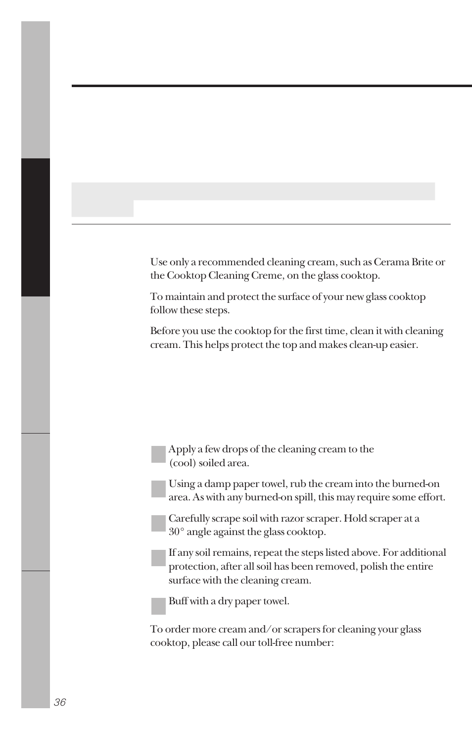 Cleaning the glass cooktop | GE 164D3333P034 User Manual | Page 36 / 56