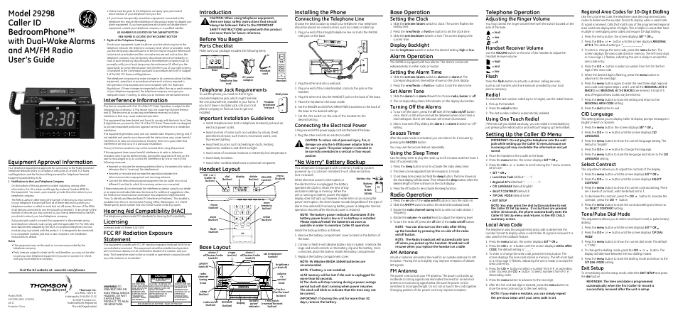 GE BedroomPhone 00023810 User Manual | 2 pages