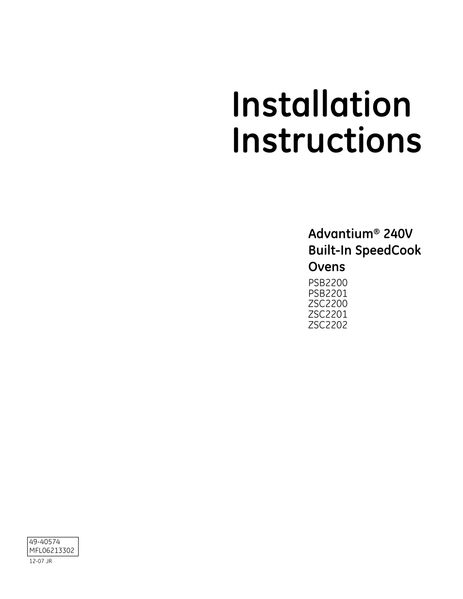 GE Advantium ZSC2202 User Manual | 16 pages