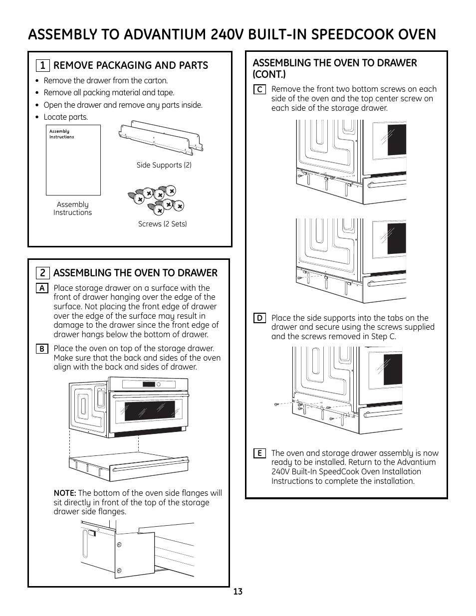 Assembly to advantium 240v built-in speedcook oven | GE Advantium ZSC2202 User Manual | Page 13 / 16