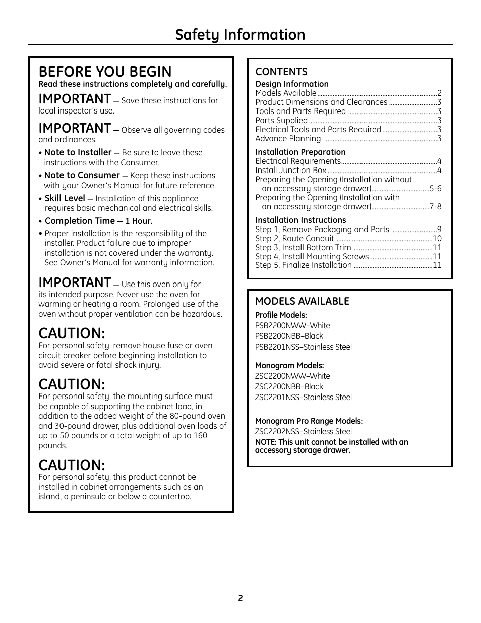 GE Advantium ZSC2202 User Manual | Page 2 / 16