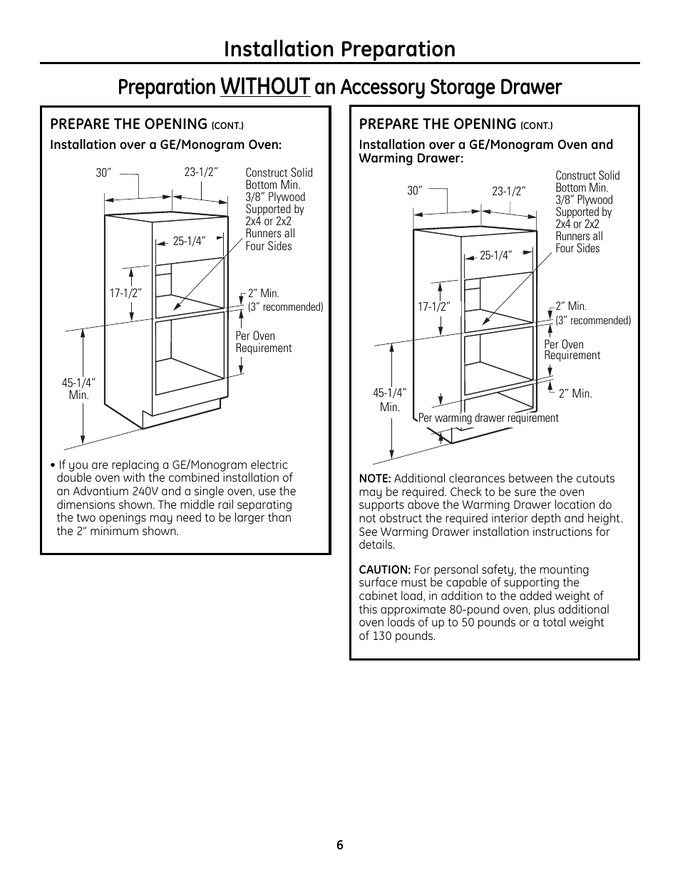 Without, Installation preparation, Preparation | An accessory storage drawer | GE Advantium ZSC2202 User Manual | Page 6 / 16