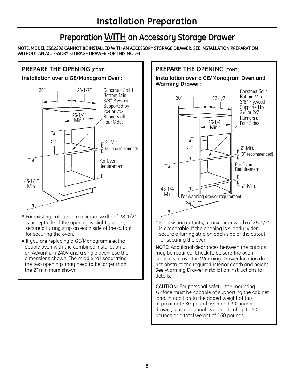 With, Installation preparation preparation, An accessory storage drawer | GE Advantium ZSC2202 User Manual | Page 8 / 16