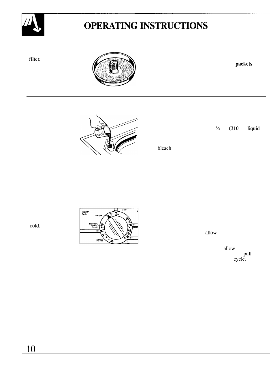 How to use the filter-flo pan, How to use the bleach dispenser, How to use the soak cycle | GE WA8616R User Manual | Page 10 / 28