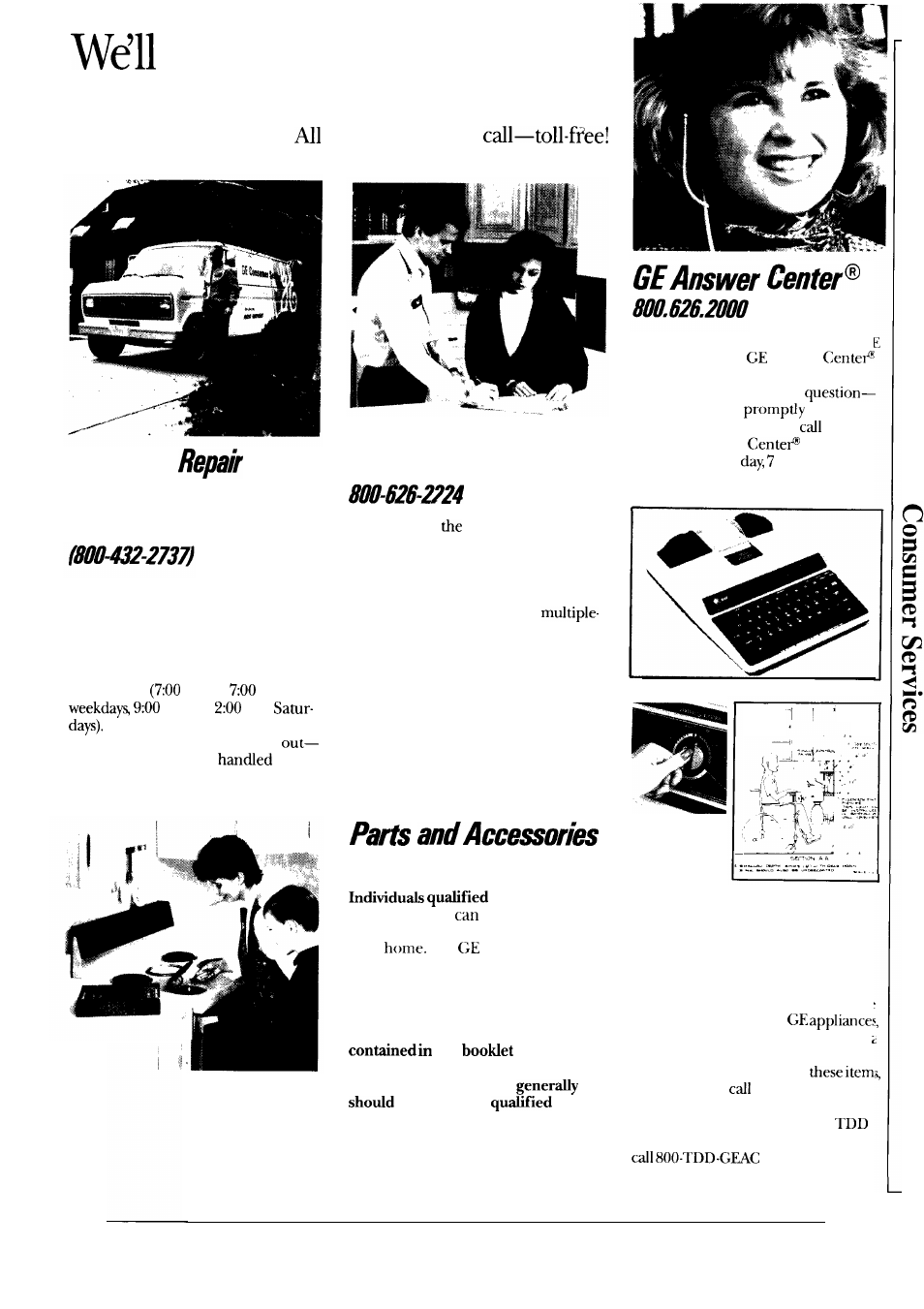 Consumer services, Be there, In-home service | Service contracts, For customers with special needs, Ge-cares | GE WA8616R User Manual | Page 27 / 28