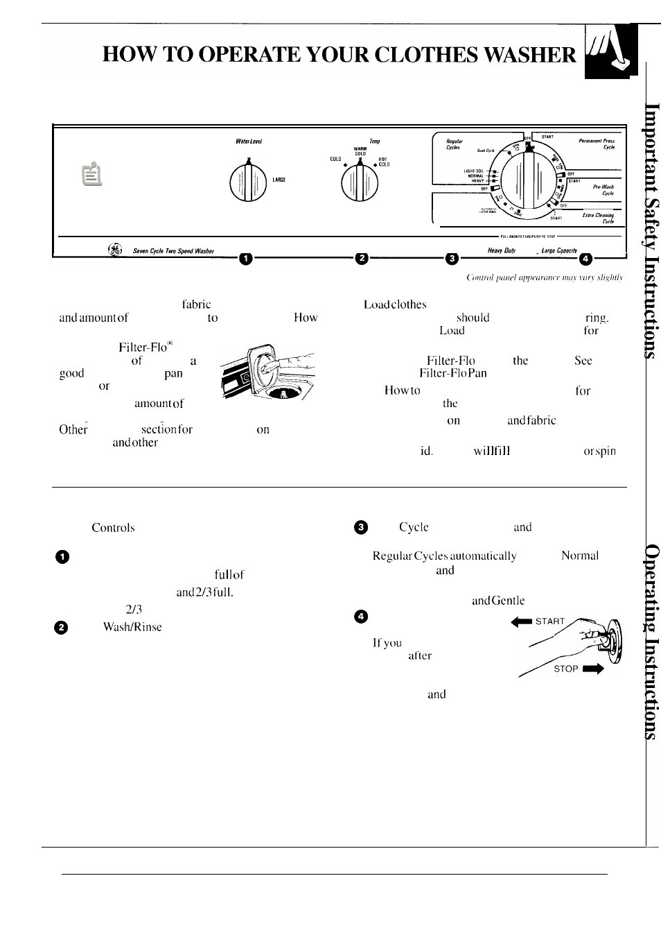 Pan , 10, 13,25, Operating the, Loading the | Pretreating , 12, 18, Sorting clothes , 12, Sorting and loading, Setting the controls, Warning—to reduce | GE WA8616R User Manual | Page 5 / 28