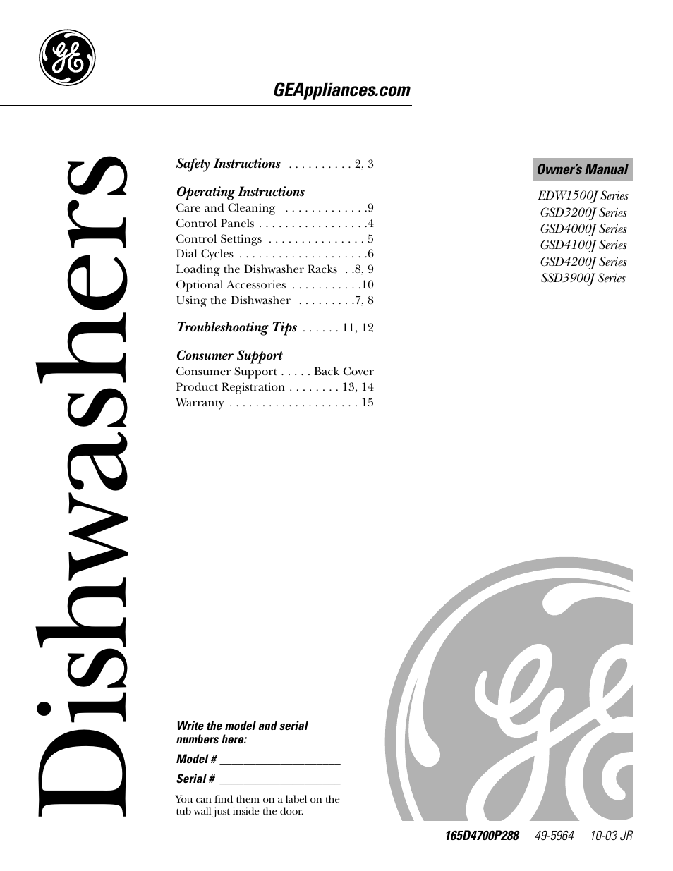 GE EDW1500J User Manual | 16 pages