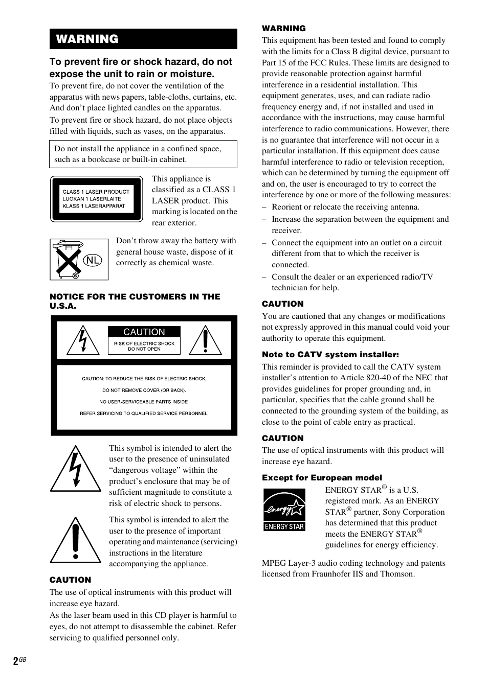 Warning | GE CMT-NEZ5 User Manual | Page 2 / 32