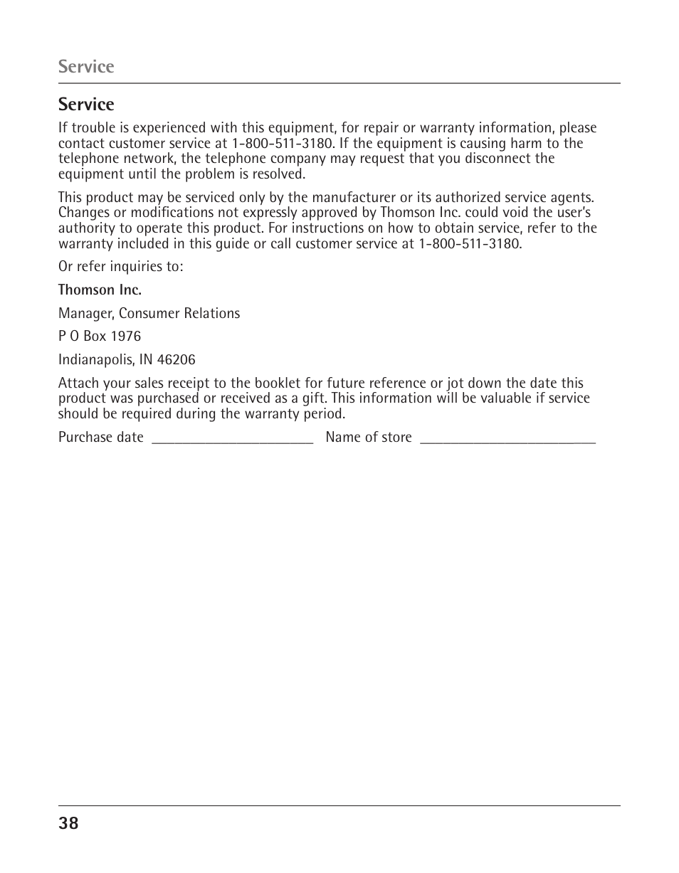 3 service, Service | GE 25424 User Manual | Page 38 / 88