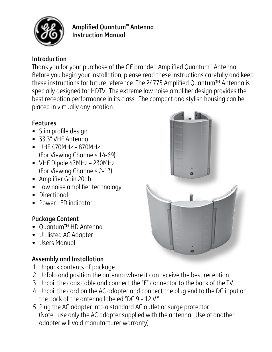 GE Amplified Quantum Antenna User Manual | 4 pages