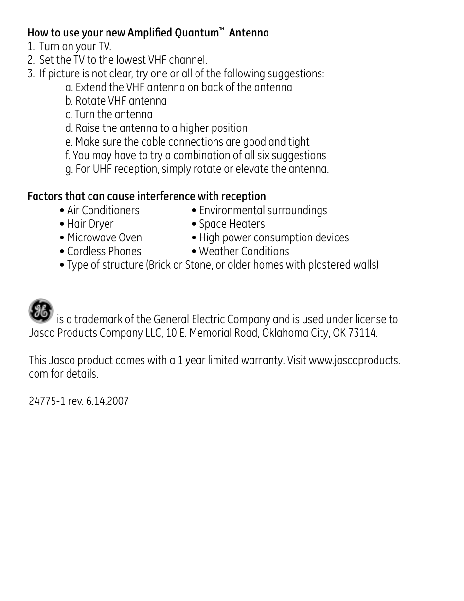 GE Amplified Quantum Antenna User Manual | Page 2 / 4