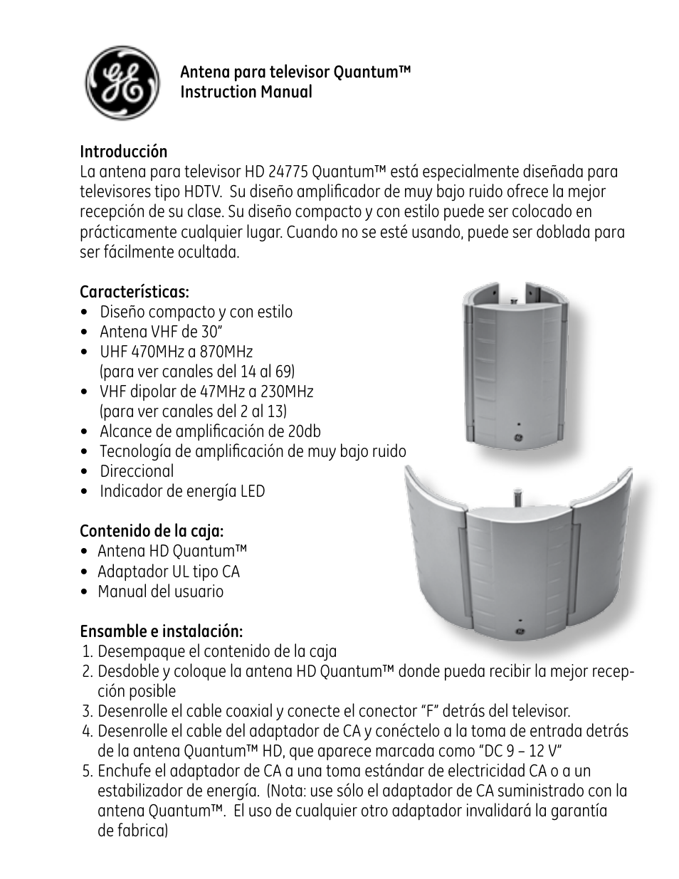 GE Amplified Quantum Antenna User Manual | Page 3 / 4