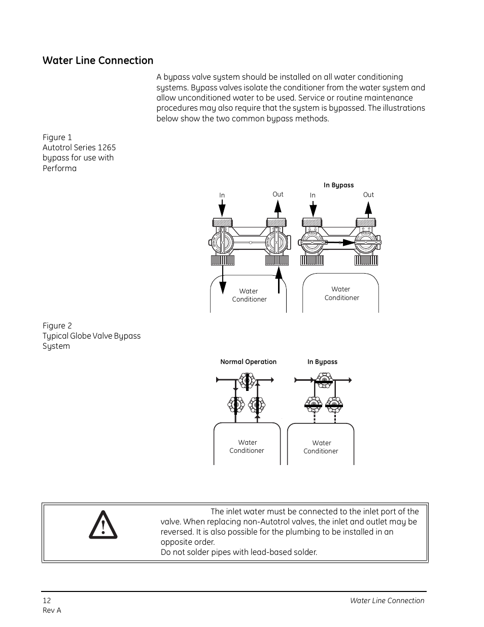 Water line connection, 12 water line connection rev a, Water c water c di i | GE 263 User Manual | Page 12 / 44