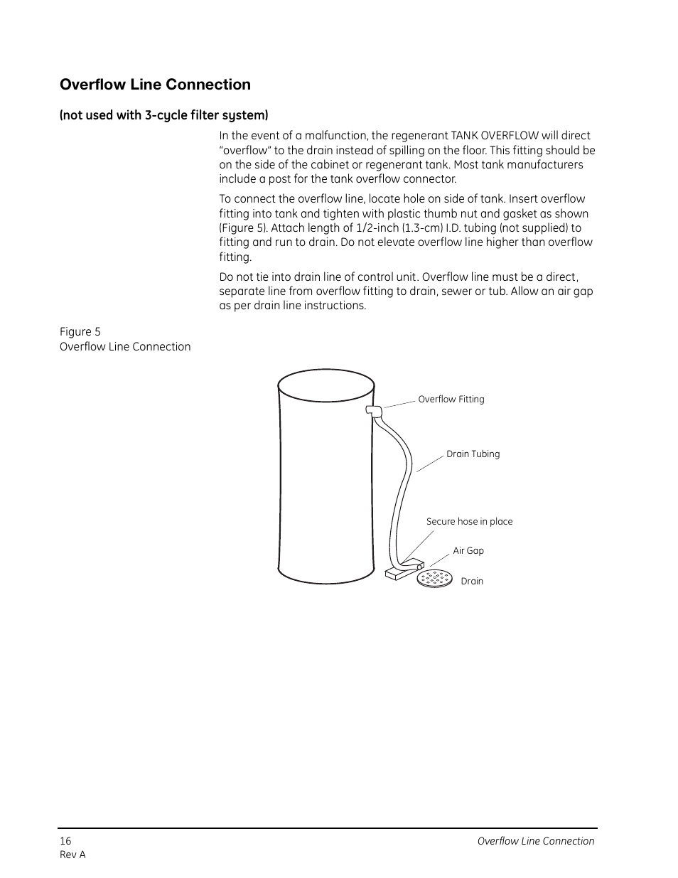 Overflow line connection, Not used with 3-cycle filter system) | GE 263 User Manual | Page 16 / 44