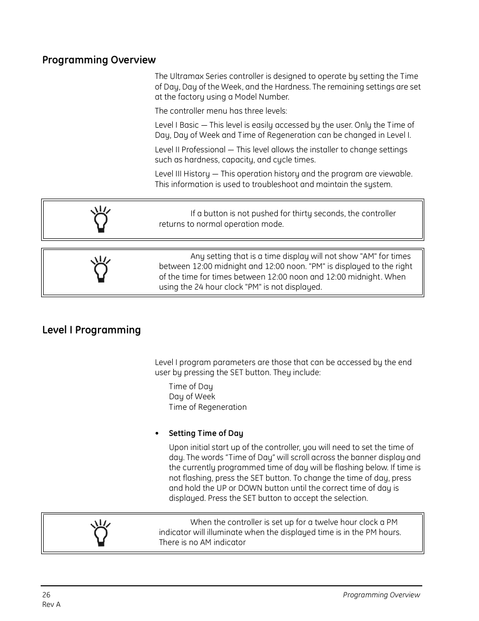 Programming overview, Level i programming | GE 263 User Manual | Page 26 / 44