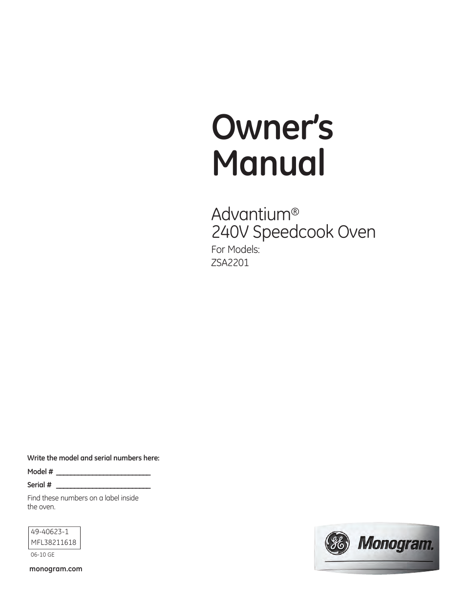 GE ZSA2201 User Manual | 80 pages