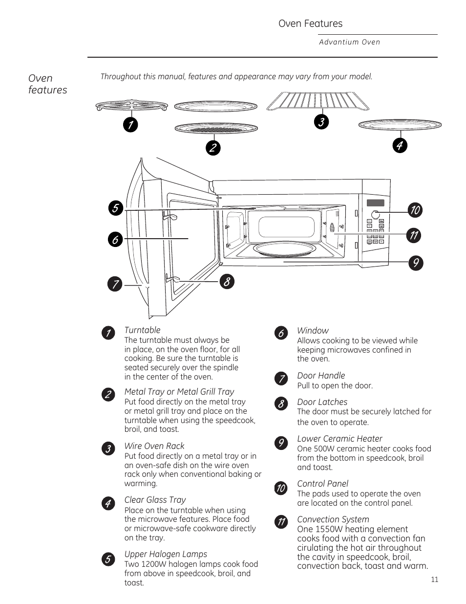 Oven features | GE ZSA2201 User Manual | Page 11 / 80