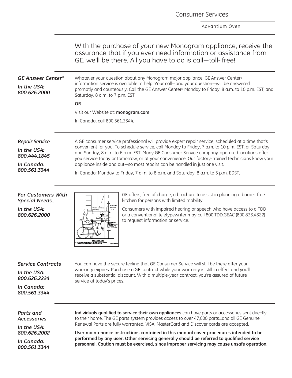 Consumer services | GE ZSA2201 User Manual | Page 39 / 80