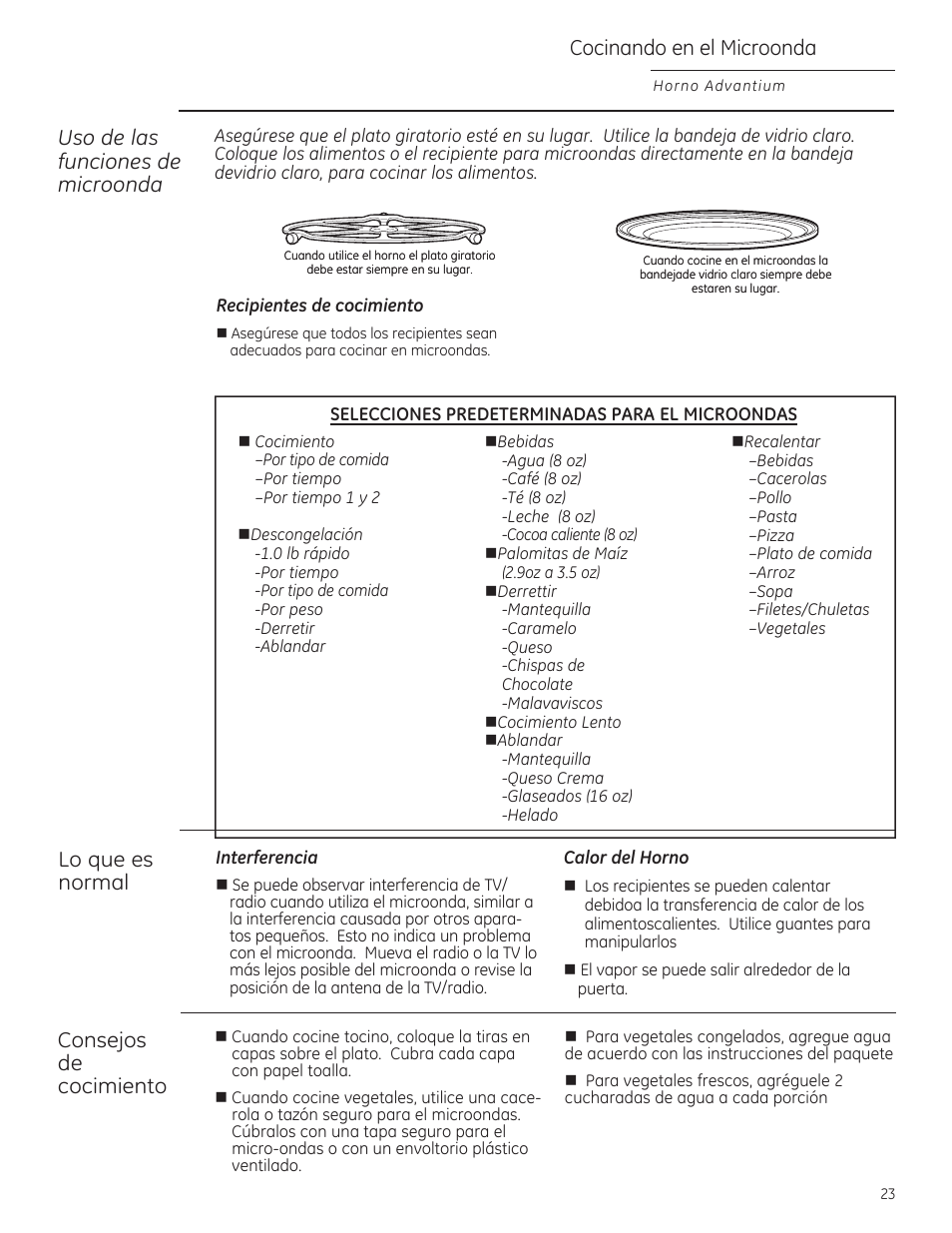 Cocinando en el microonda, Uso de las funciones de microonda, Lo que es normal | Consejos de cocimiento | GE ZSA2201 User Manual | Page 63 / 80