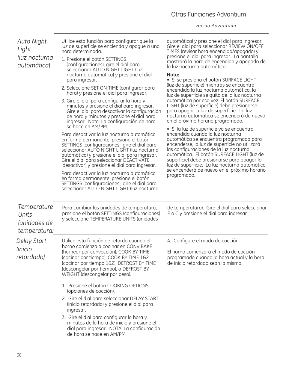 Otras funciones advantium, Delay start (inicio retardado) | GE ZSA2201 User Manual | Page 70 / 80