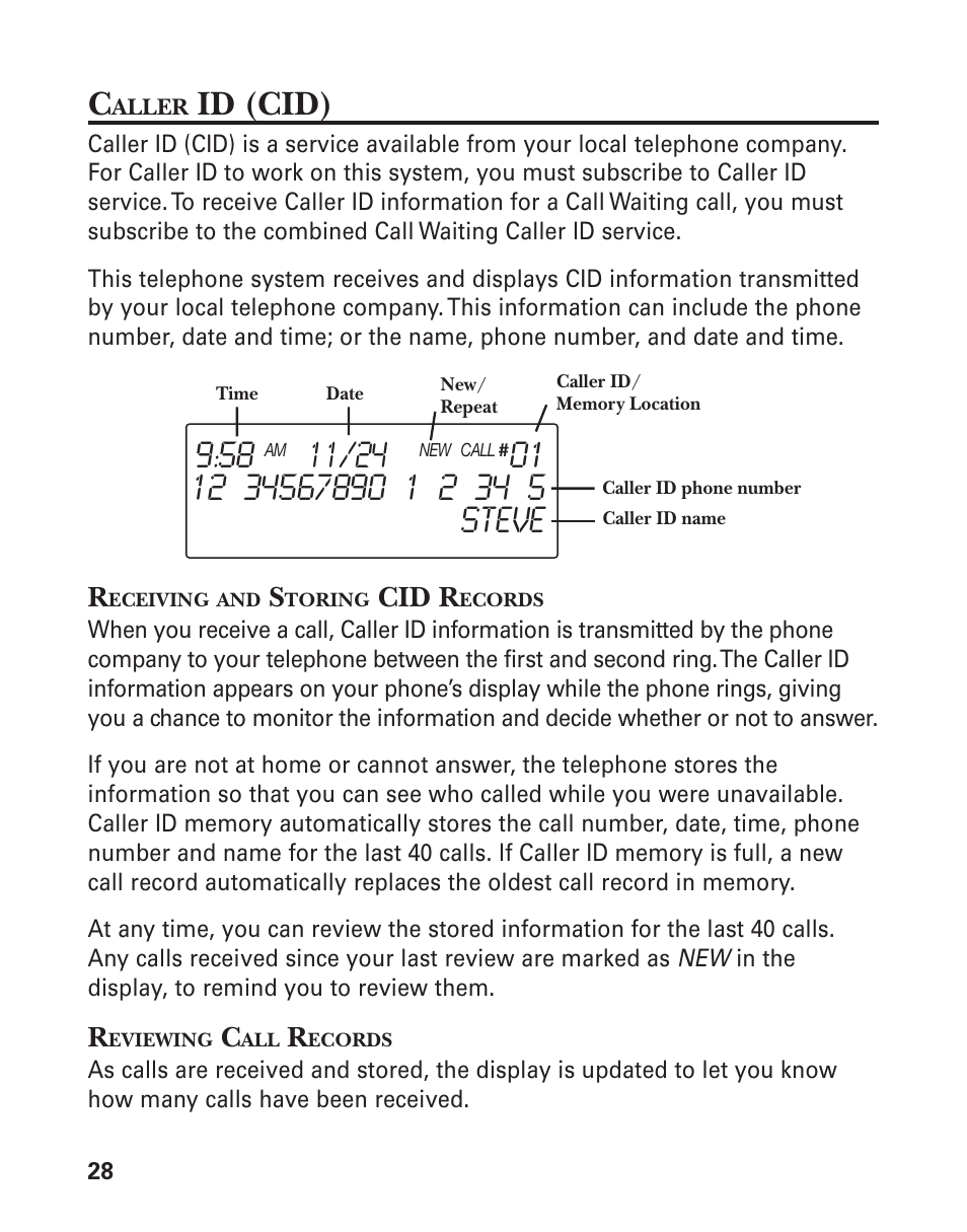 Id (cid), Cid r | GE 27958 User Manual | Page 28 / 96