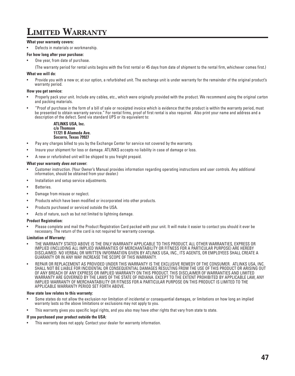 Imited, Arranty | GE 27958 User Manual | Page 47 / 96