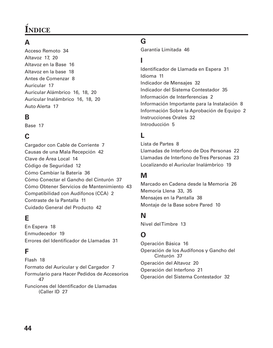 Ndice | GE 27958 User Manual | Page 92 / 96