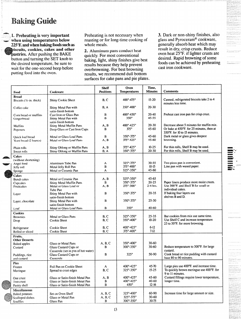 Baking guide, Tsn°-t7s, Hrnu/nina | GE 49-4992 User Manual | Page 13 / 28