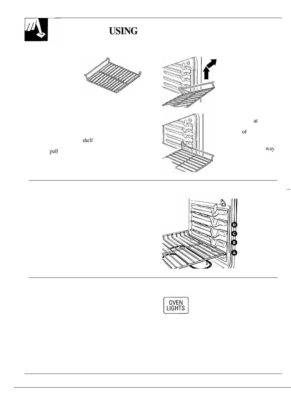 Light; bulb replacement ,36, Your oven, Offset shelf | Shelf positions, Oven lights | GE 164D2966P126 User Manual | Page 10 / 40