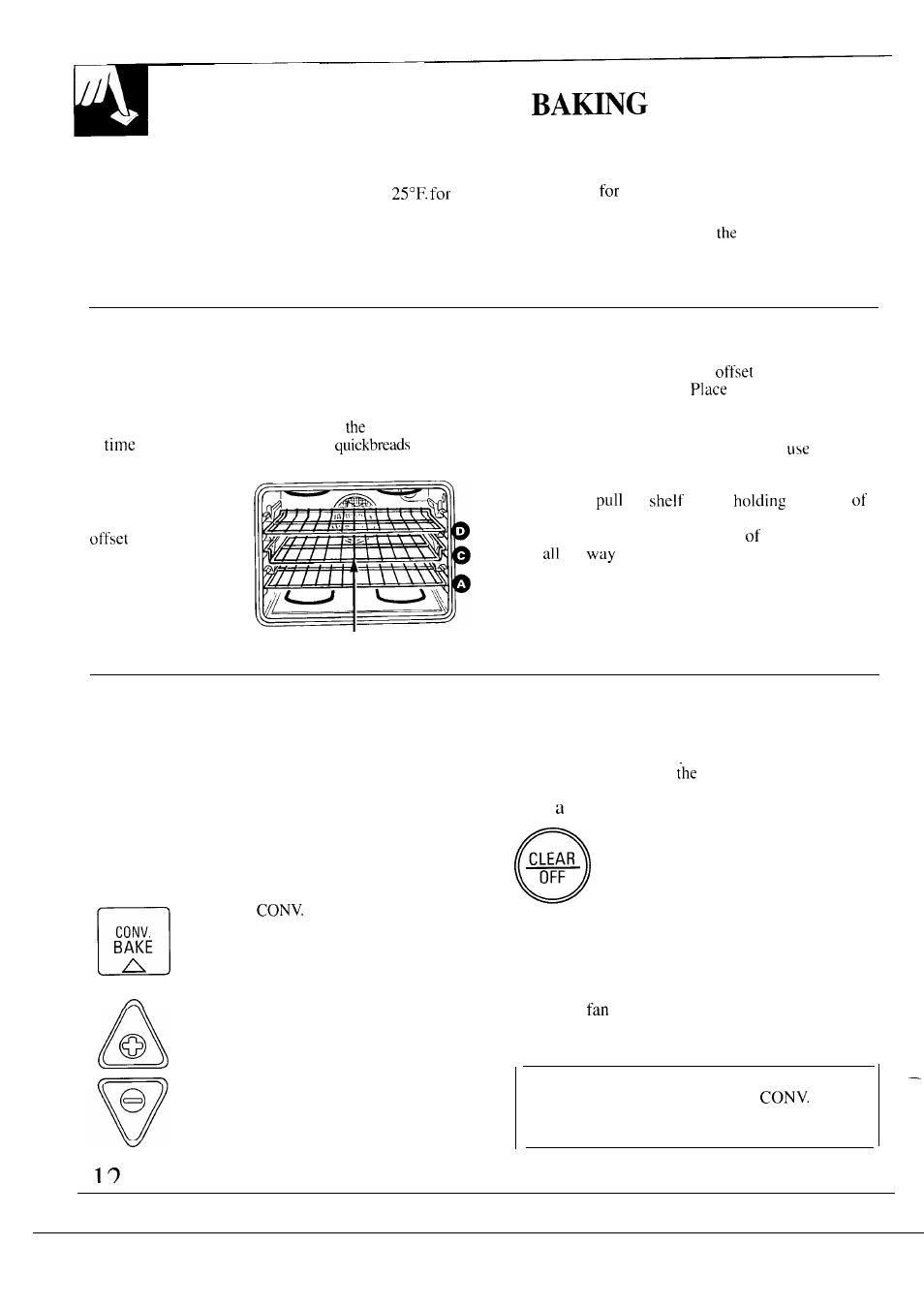Baking -14, Multi-shelf baking, Convection | Adapting recipes for convection baking, How to set your oven for convection baking | GE 164D2966P126 User Manual | Page 12 / 40