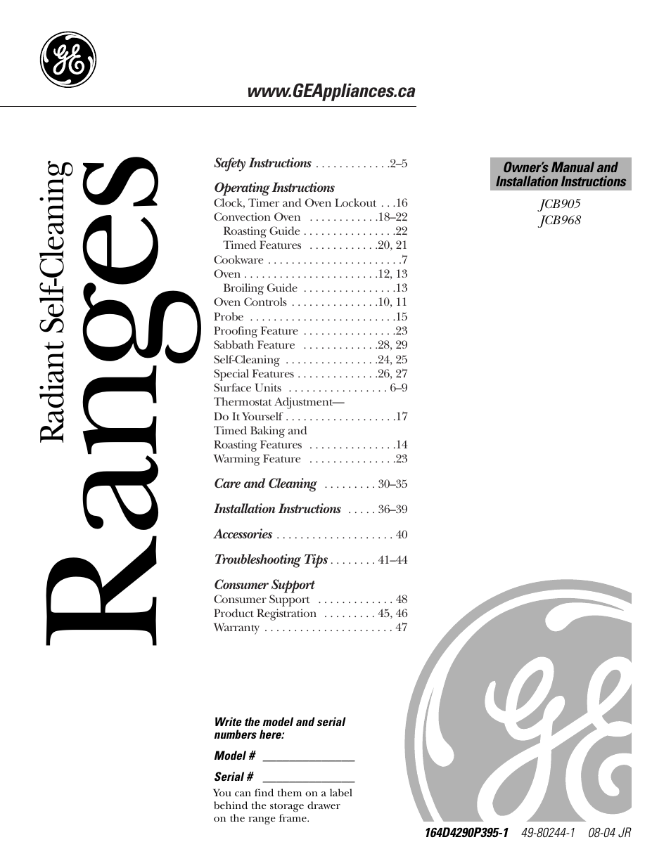 GE JCB968 User Manual | 48 pages