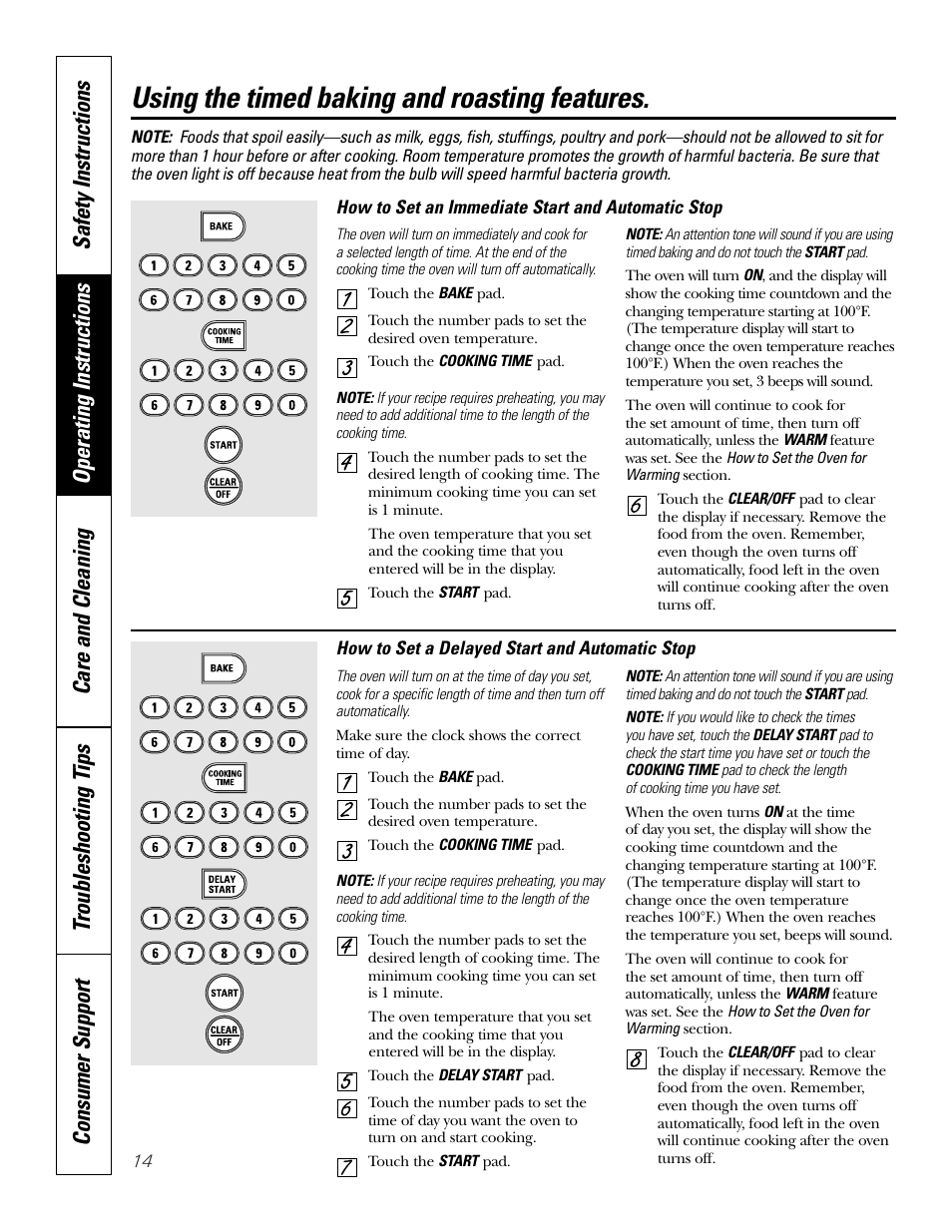 Using the timed baking and roasting features | GE JCB968 User Manual | Page 14 / 48